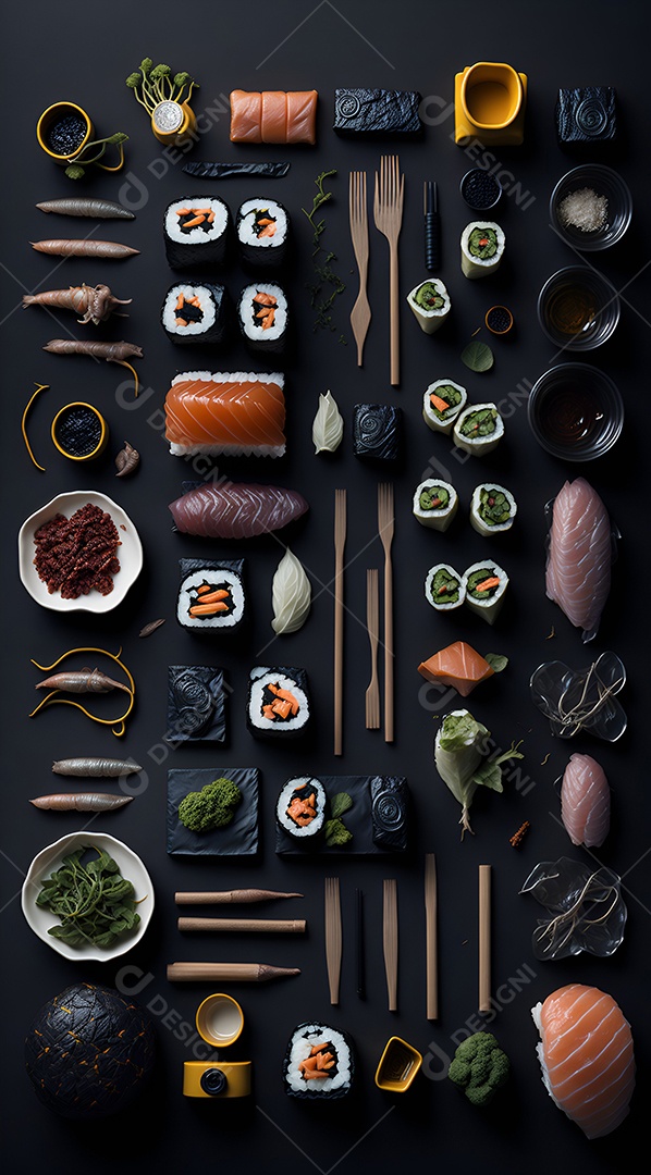 Prato de comida japonesa sobre mesa de restaurante japonês