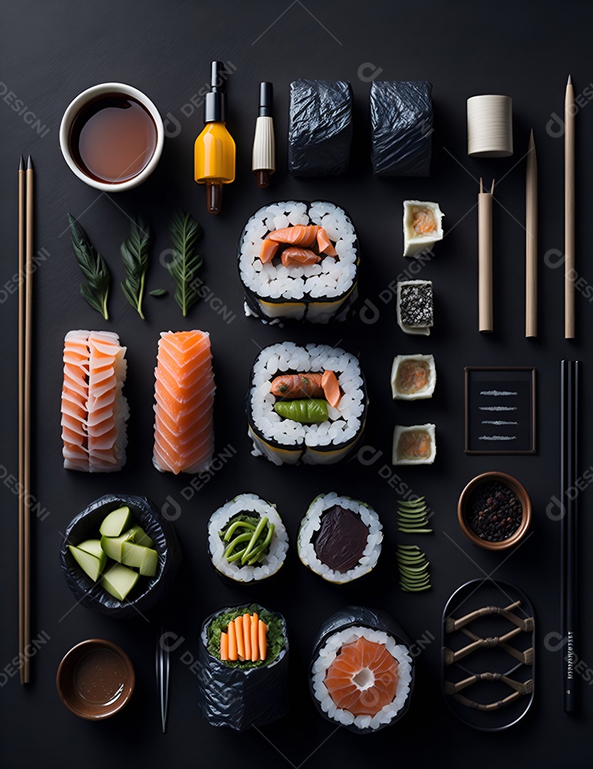 Prato de comida japonesa sobre mesa de restaurante japonês