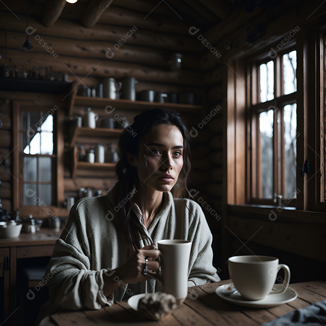 Mulher jovem segurando xícara de café