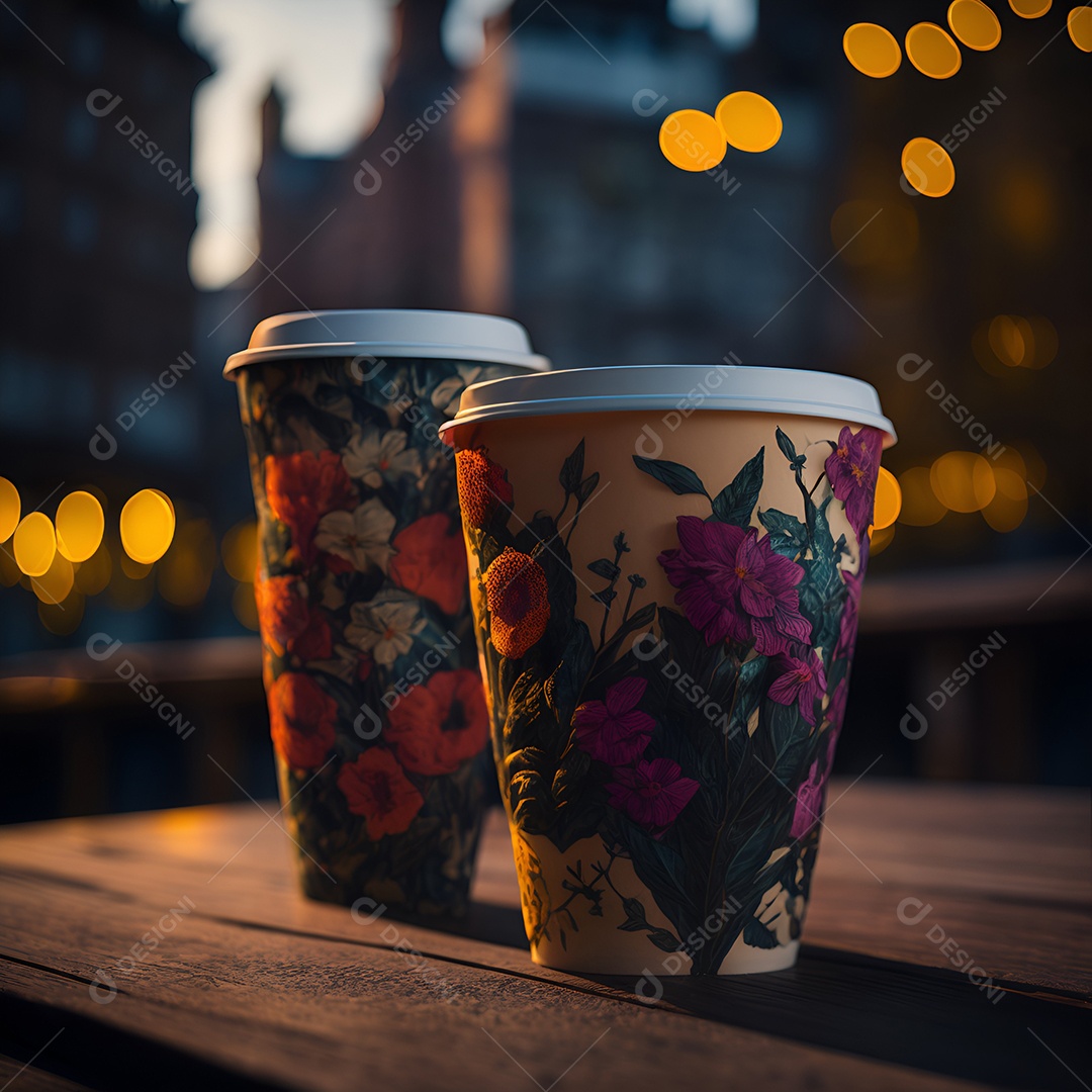 Copos sobre uma mesa de madeira