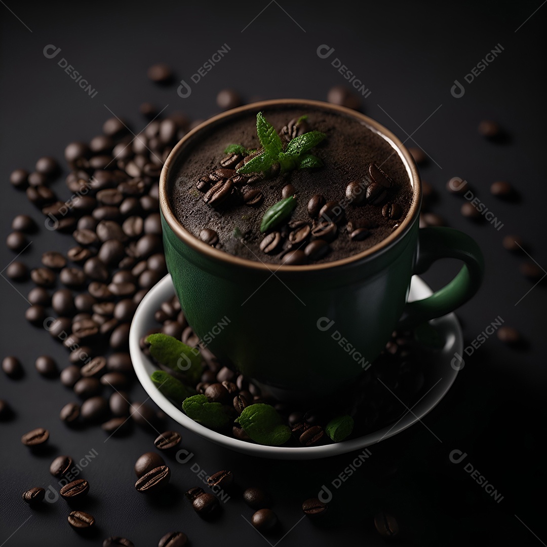 Xícara de grãos de café