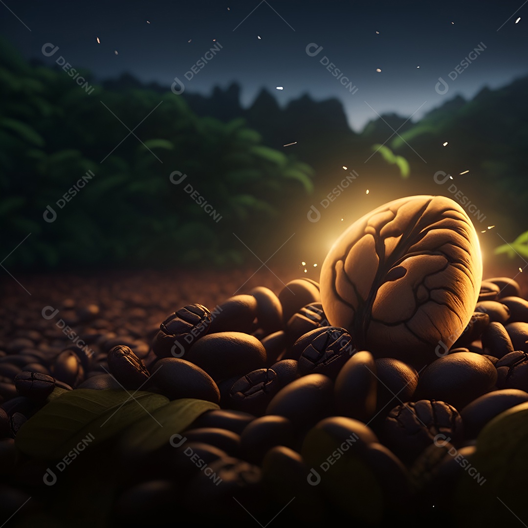 Grãos de café sobre um fundo floresta