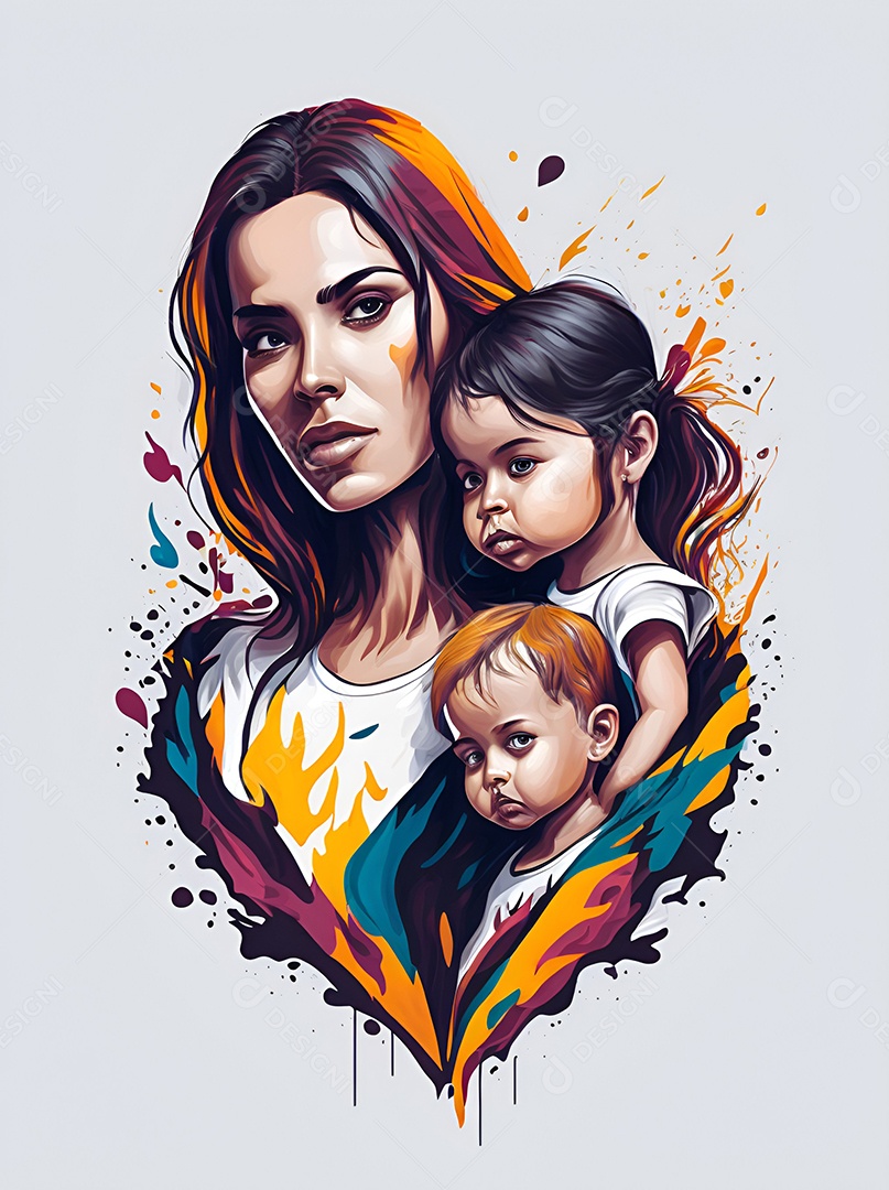 Mãe ao lado de suas filhas