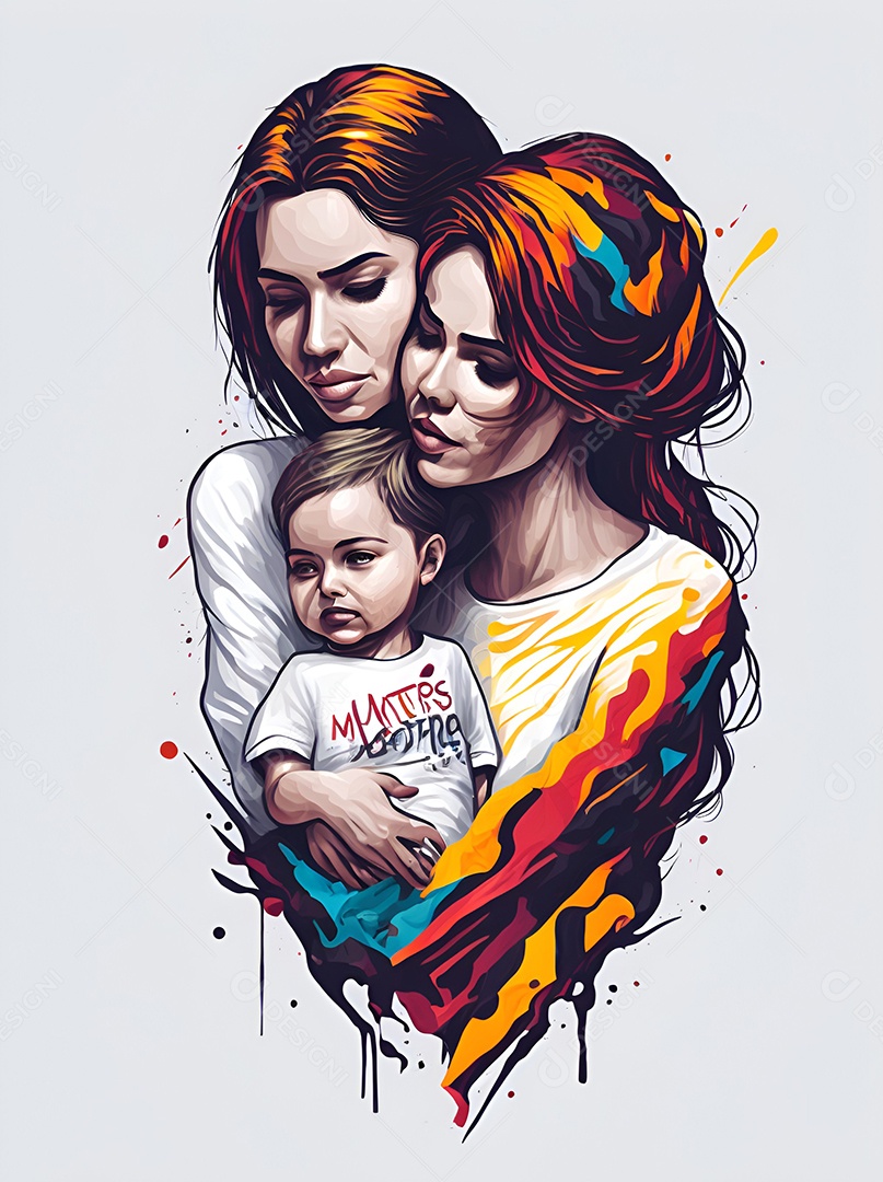 Mãe ao lado de suas filhas