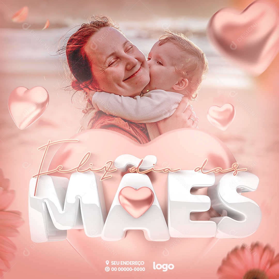 Social Media Feliz Dia Das Mães Coração Rosa PSD Editável