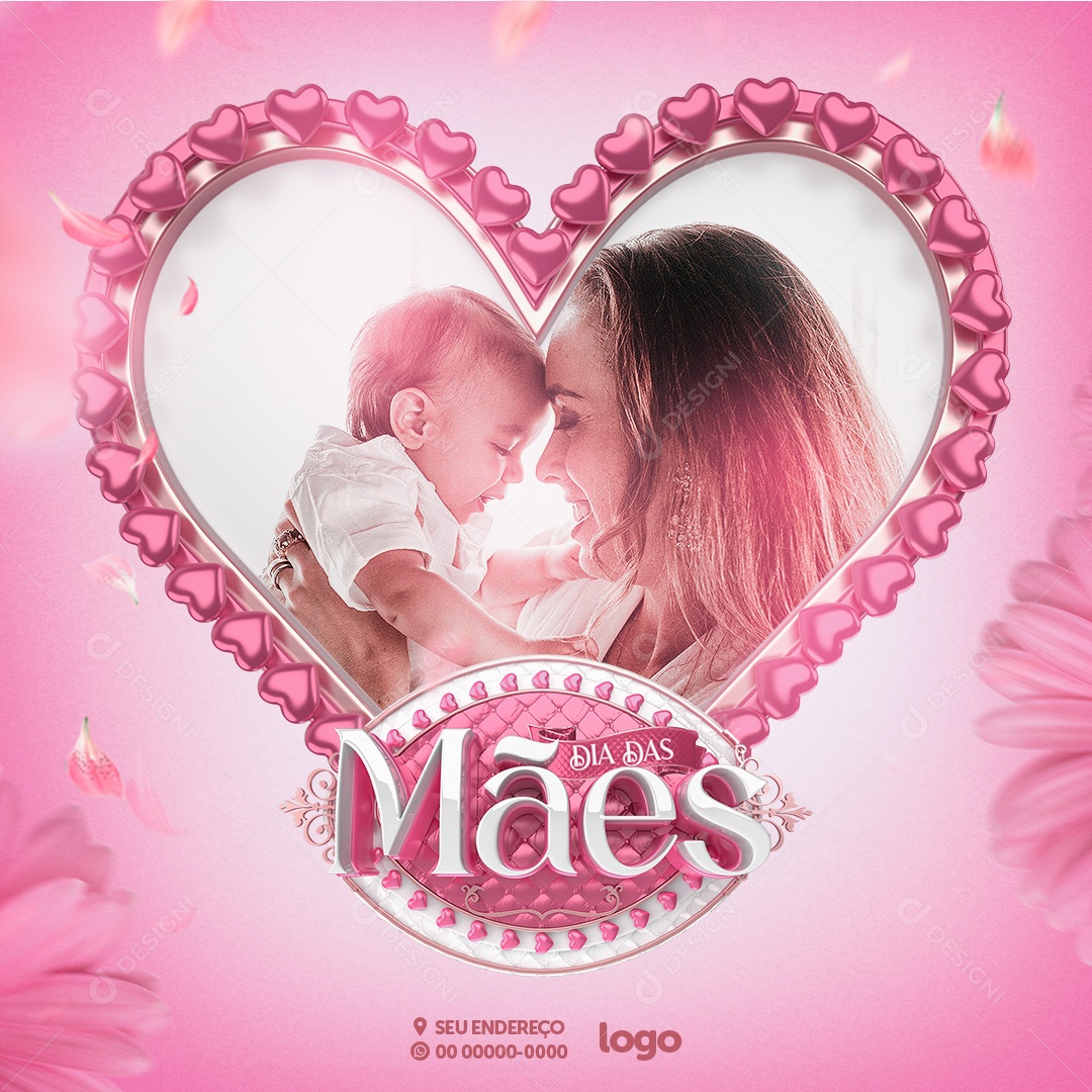 Social Media Dia Das Mães Coração Com Imagem PSD Editável