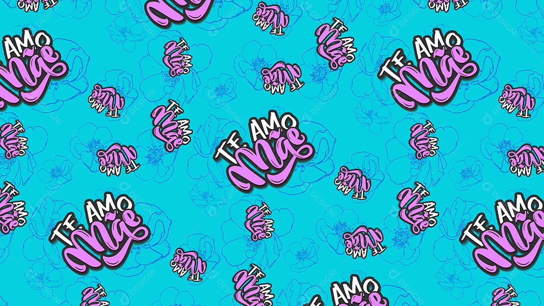 Pattern Padrões Geométricos Texto Te Amo Mãe Em Fundo Azul Vetor AI + PAT