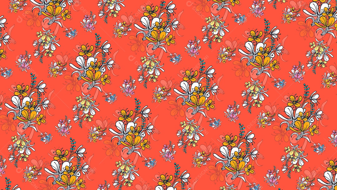 Pattern Padrões Geométricos Objetos De Flores Em Fundo Vermelho Vetor AI + PAT
