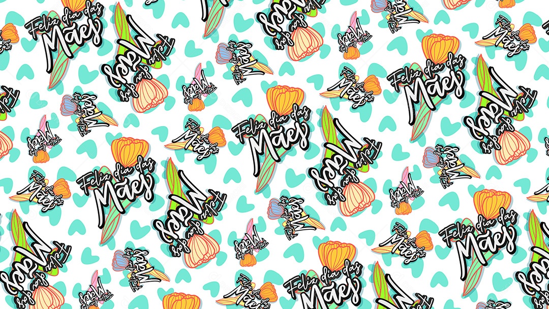Pattern Padrões Geométricos Texto Feliz Dia Das Mães Em Fundo Branco Vetor AI + PAT