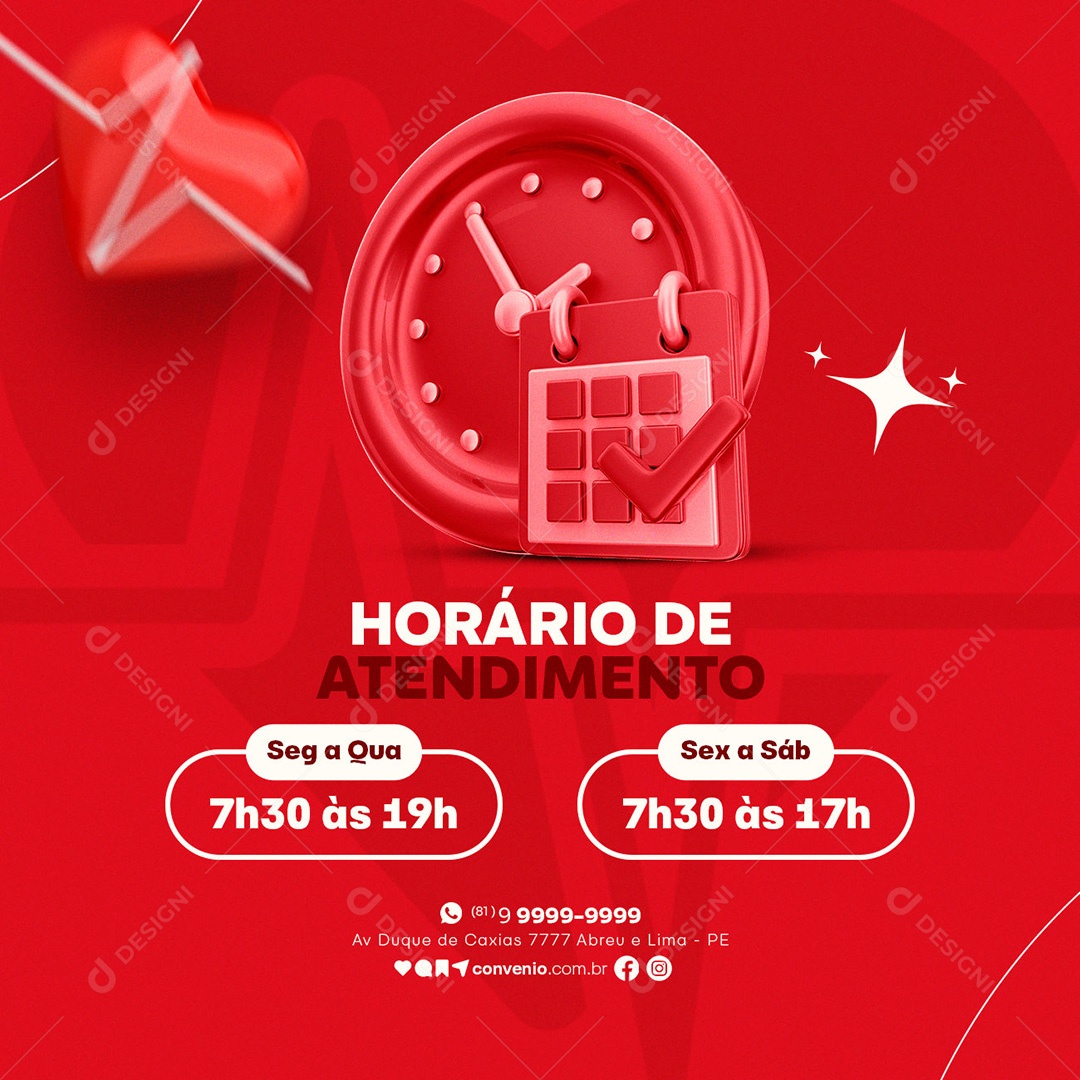 Horário De Atendimento Convênio Médico Planos De Saúde Social Media PSD Editável