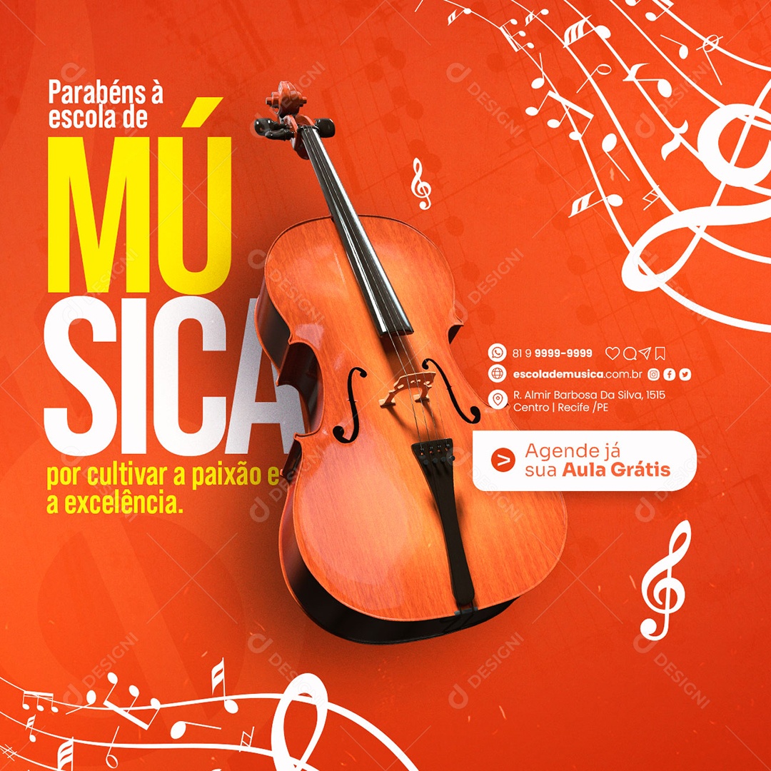 Parabéns À Escola De Música Por Cultivar A Paixão E A Excelência Escola De Música Social Media PSD Editável