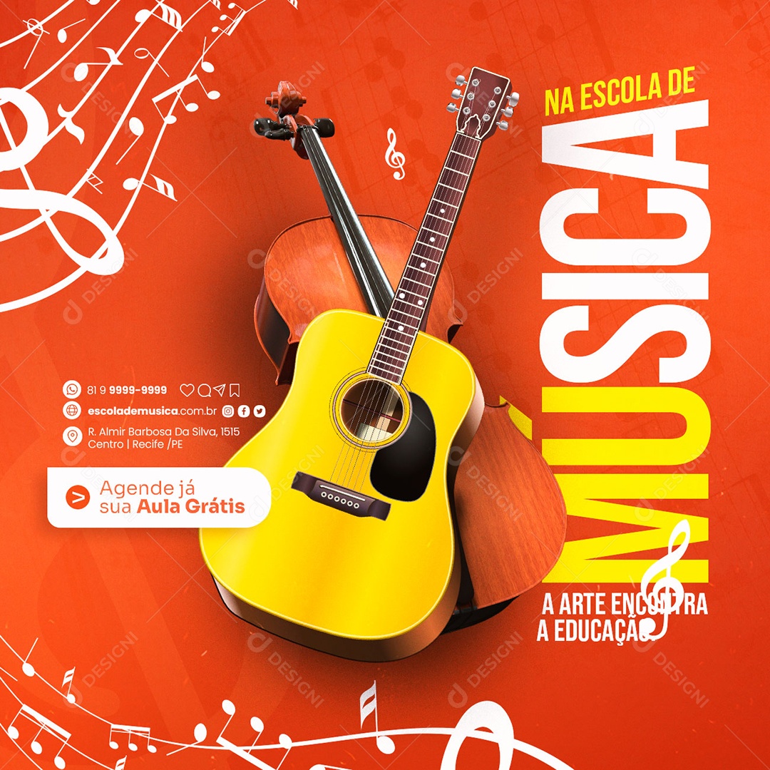 Na Escola De Música A Arte Encontra A Educação Agenda Já Sua Aula Grátis Social Media PSD Editável