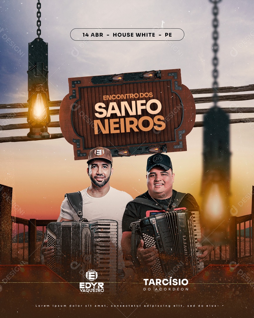 Flyer Encontro Dos Sanfoneiros Edyr Vaqueiro e Tarcísio do Acordeon Social Media PSD Editável
