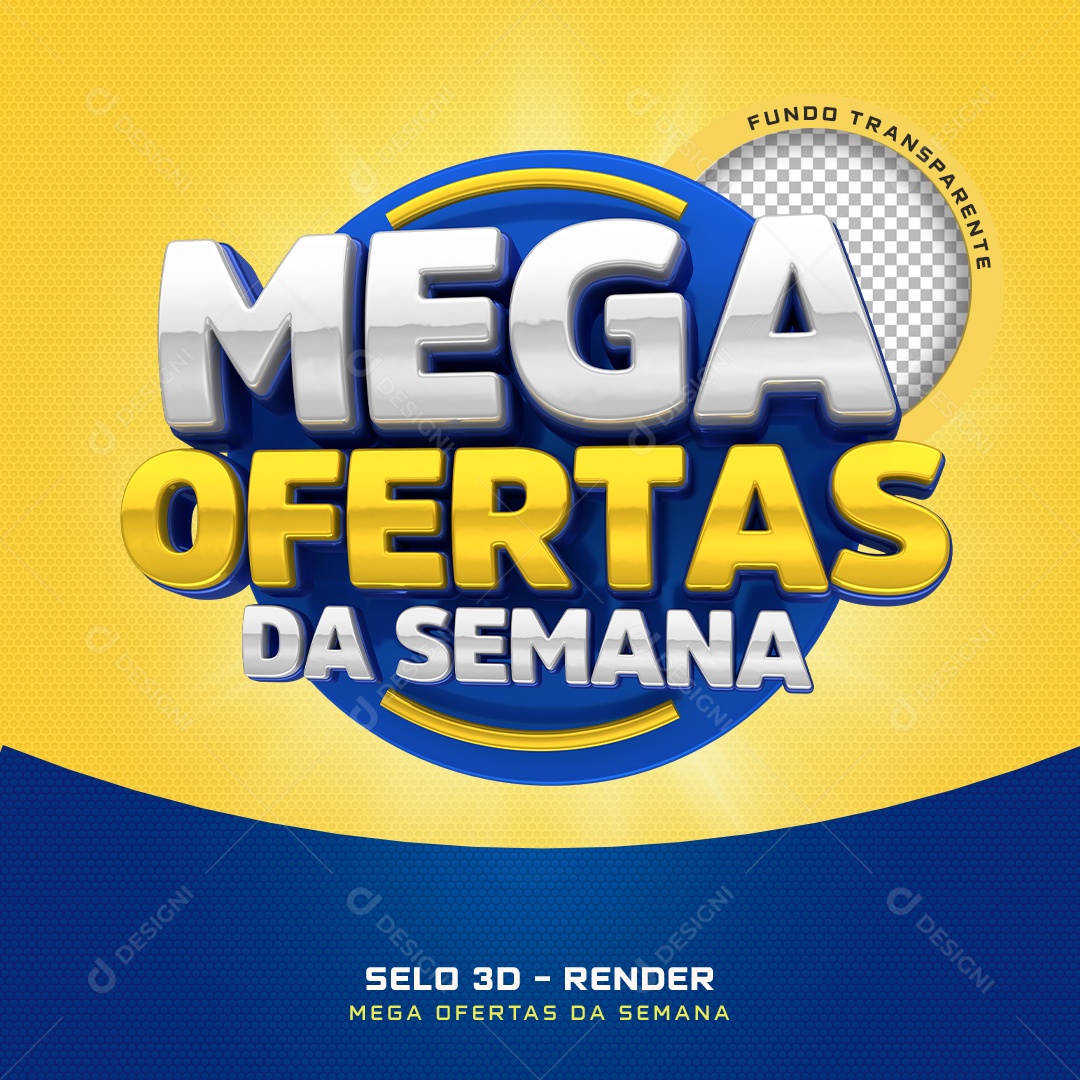 Selo 3D Mega Ofertas Da Semana Azul E Amarelo Para Composição PSD