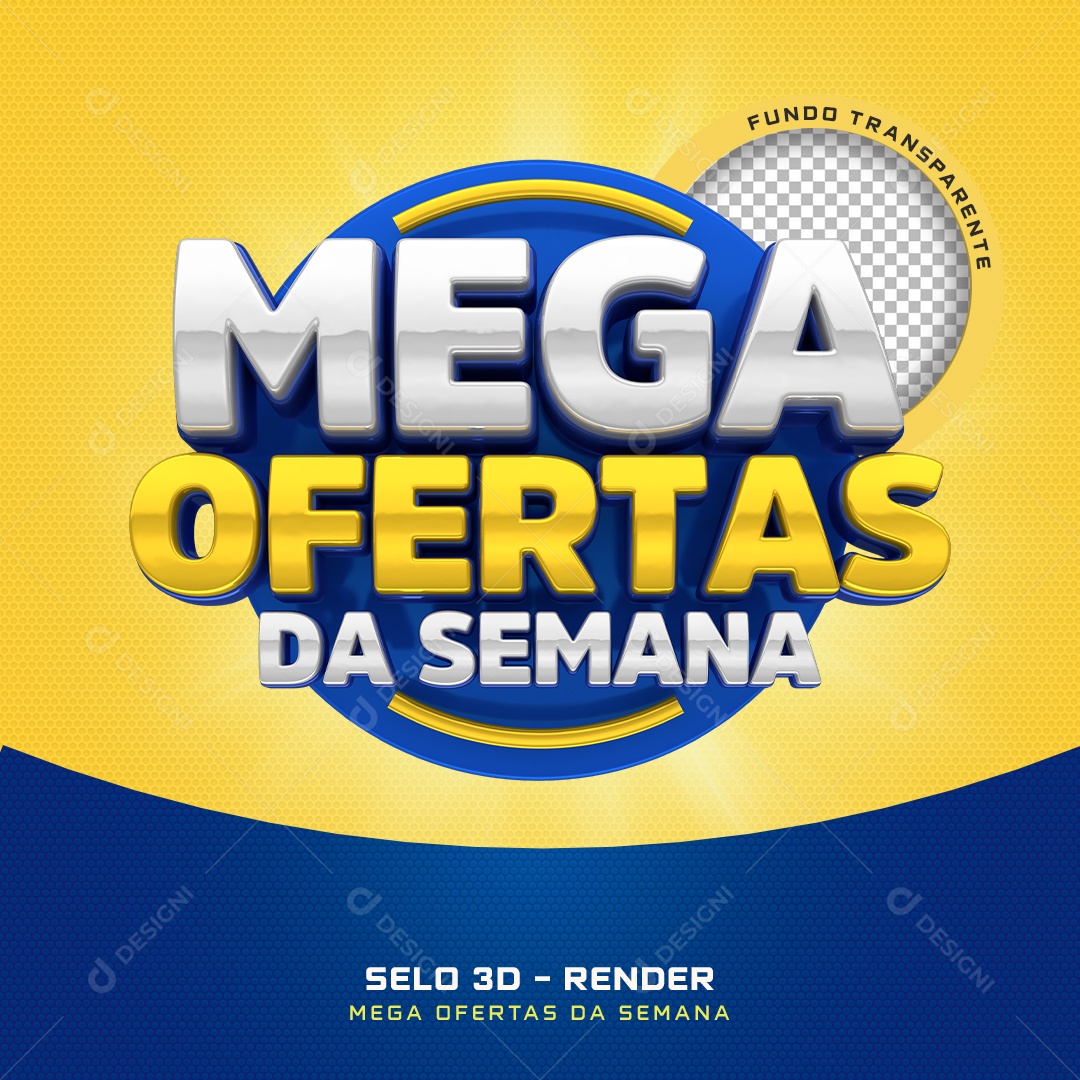 Selo 3D Mega Ofertas Da Semana Azul E Amarelo Para Composição PSD