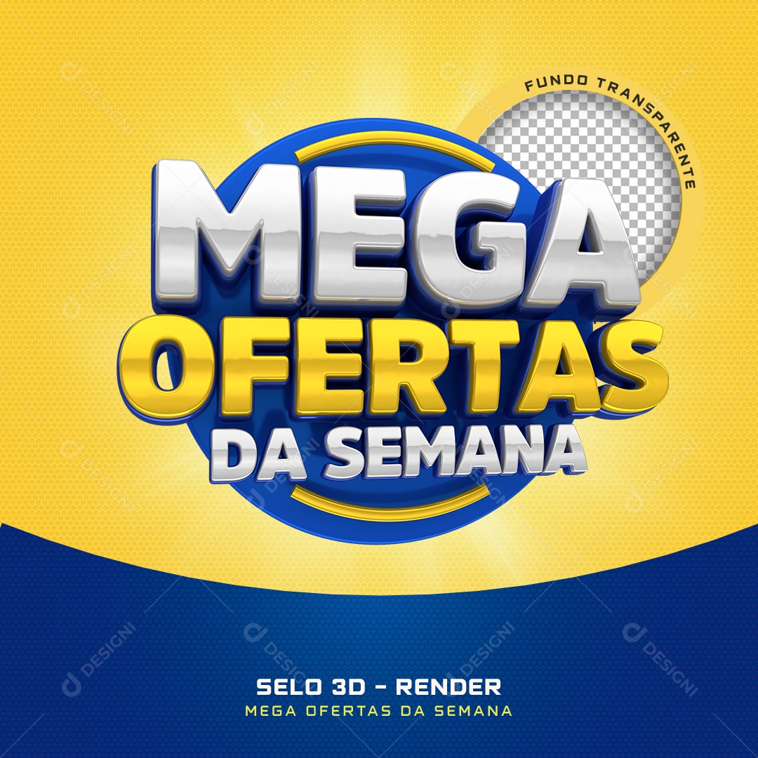 Selo 3D Mega Ofertas Da Semana Azul E Amarelo Para Composição PSD