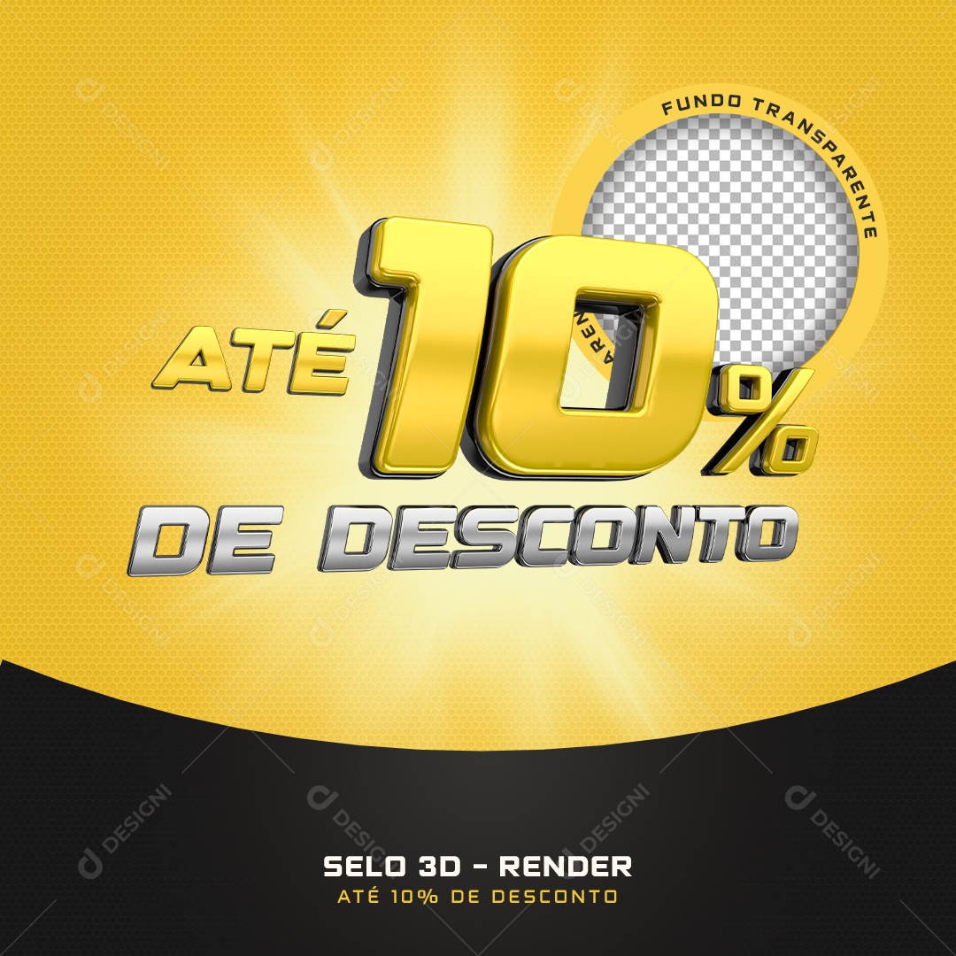 Selo 3D Até 10% De Desconto Preto E Amarelo Para Composição PSD