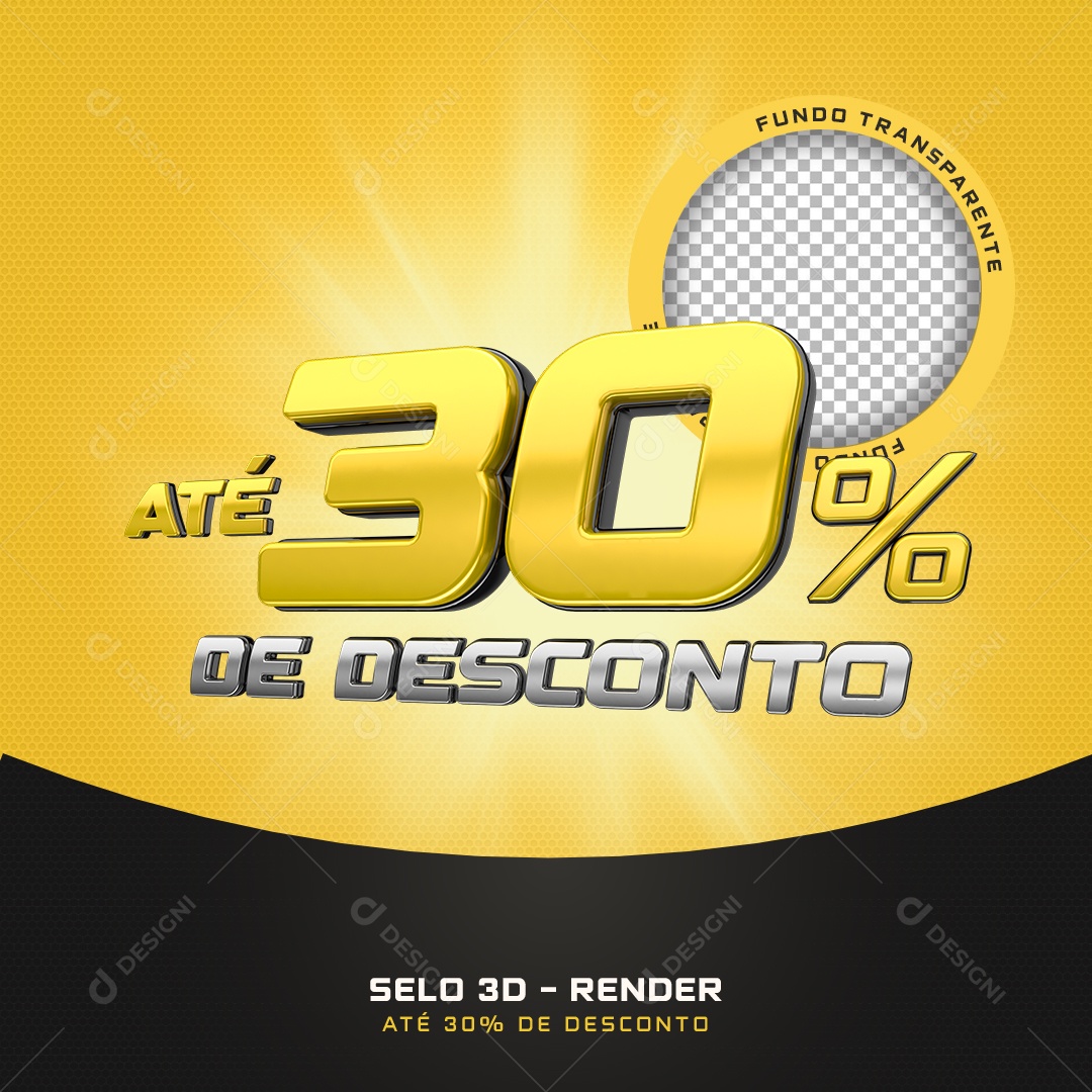 Selo 3D Até 30% De Desconto Preto E Amarelo Para Composição PSD