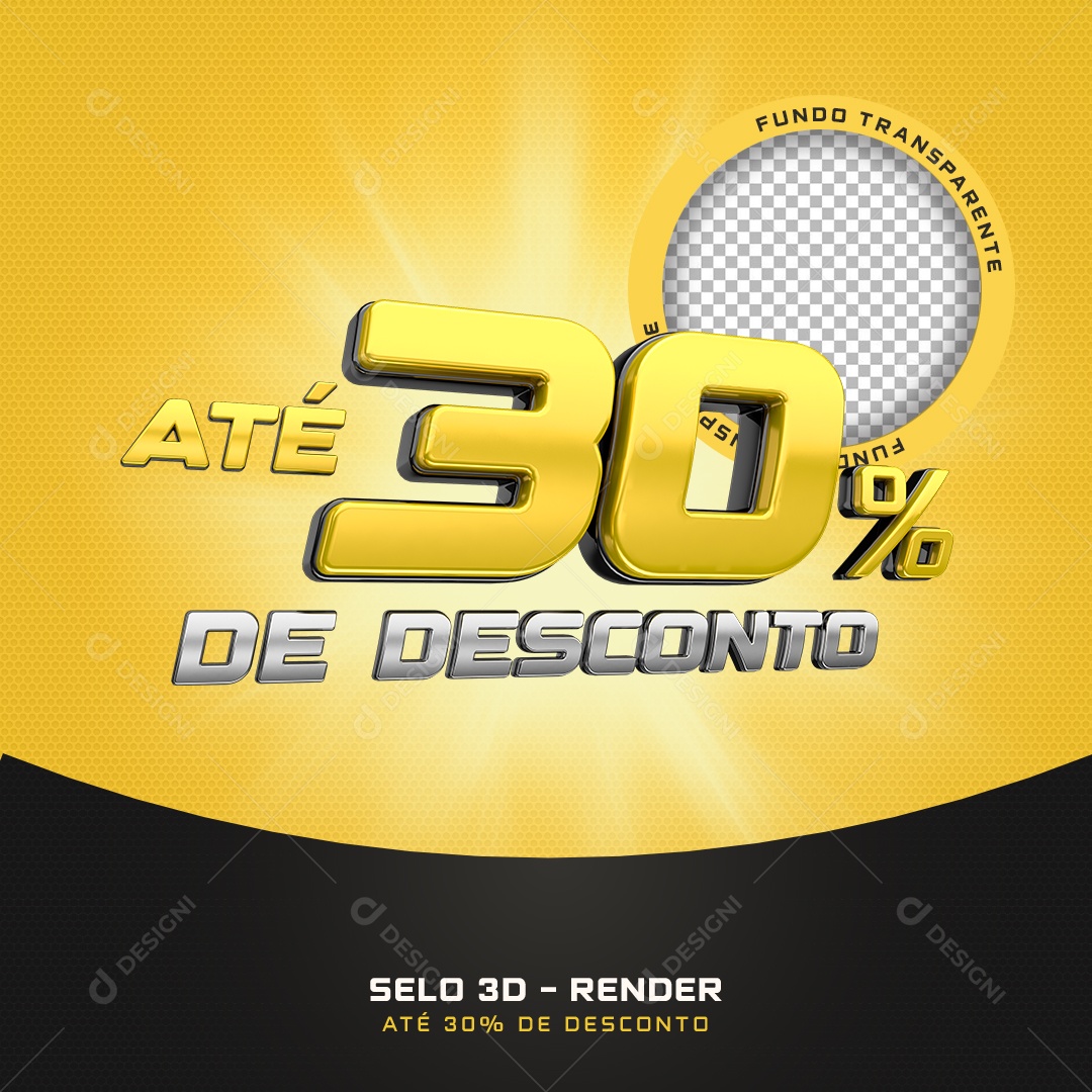 Selo 3D Até 30% De Desconto Preto E Amarelo Para Composição PSD