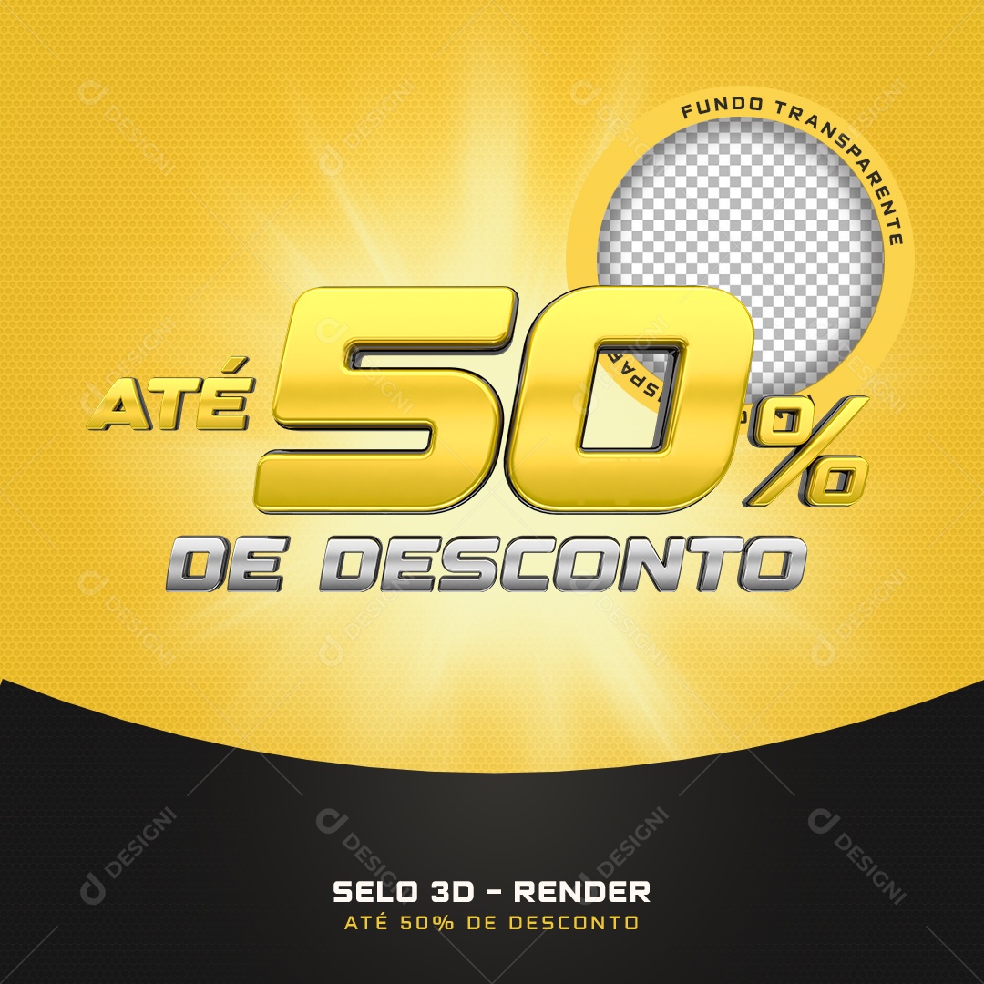 Selo 3D Até 50% De Desconto Preto E Amarelo Para Composição PSD