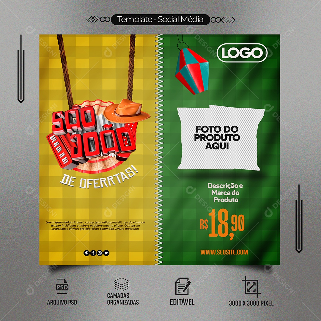 São João de Ofertas Venha Conferir Social Media PSD Editável