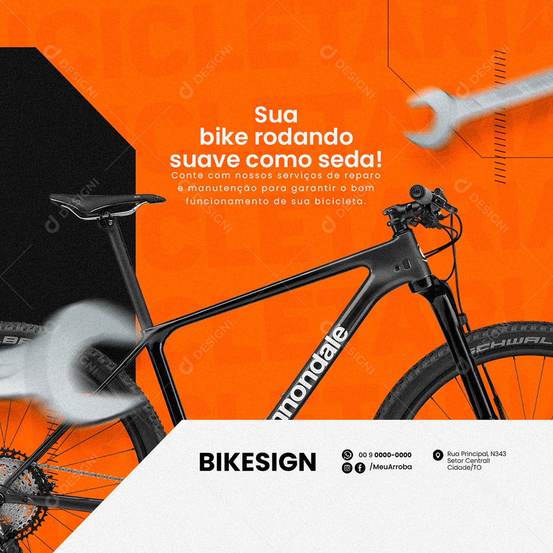 Sua Bike Rodando Suave Como Seda Bicicletaria Social Media PSD Editável