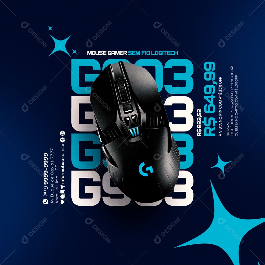 Mouser Gamer Sem Fio Logitech 649,99 Informática Social Media PSD Editável