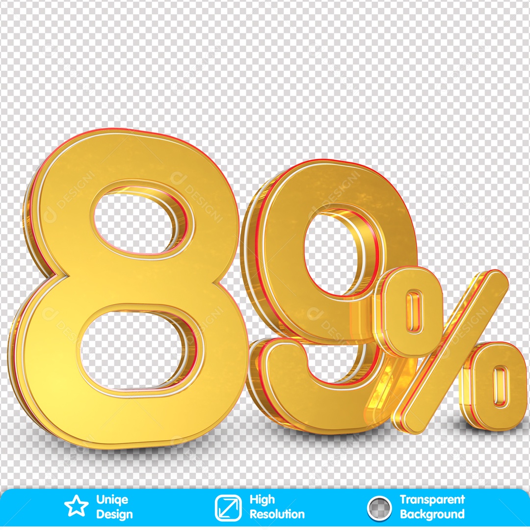 Numero Dourado De 89% Porcento Elemento 3D Para Composição PSD