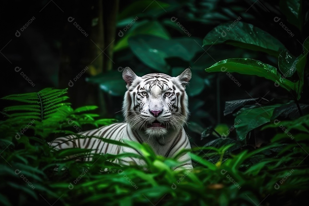 Tigre furioso sob fundo de uma selva