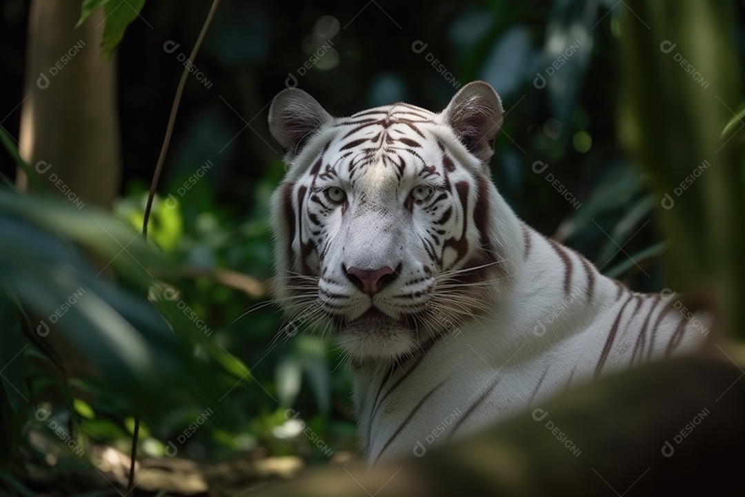Tigre branco forte olhando para a câmera