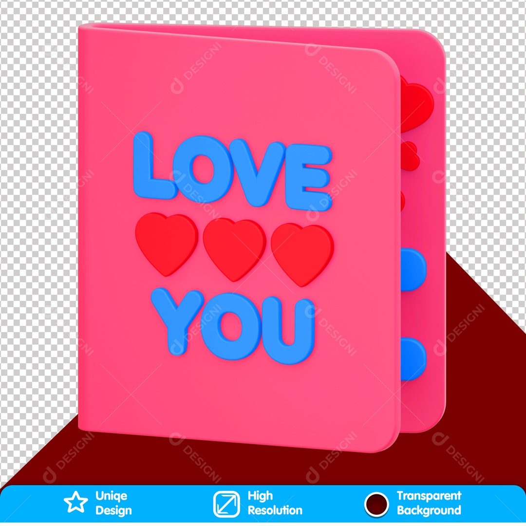 Elemento 3D Livro Rosa Love You Azul Para Composição PSD