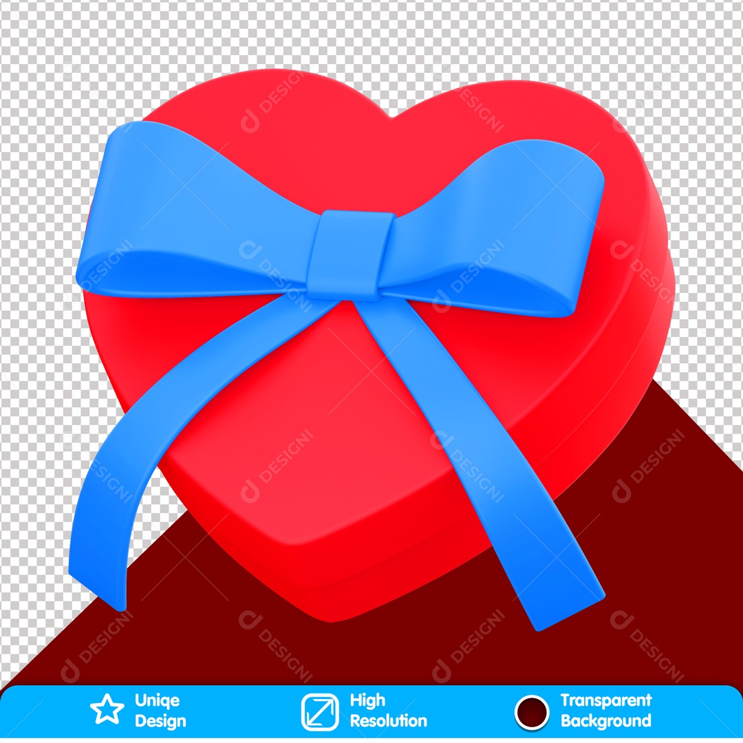 Caixa De Presente Coração Com Laço Azul Elemento 3D Para Composição PSD