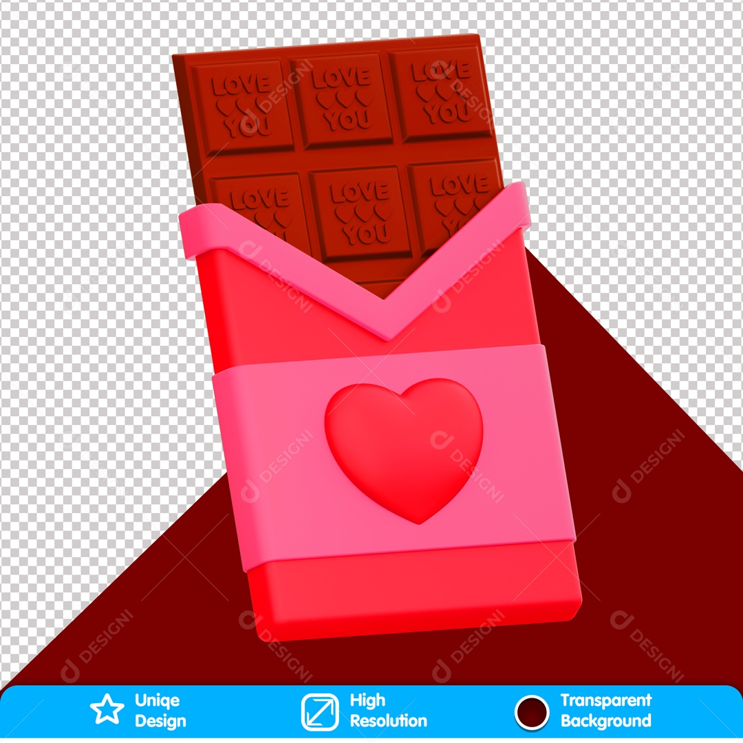 Barra De Chocolate Com Embalagem De Coração Elemento 3D Para Composição PSD