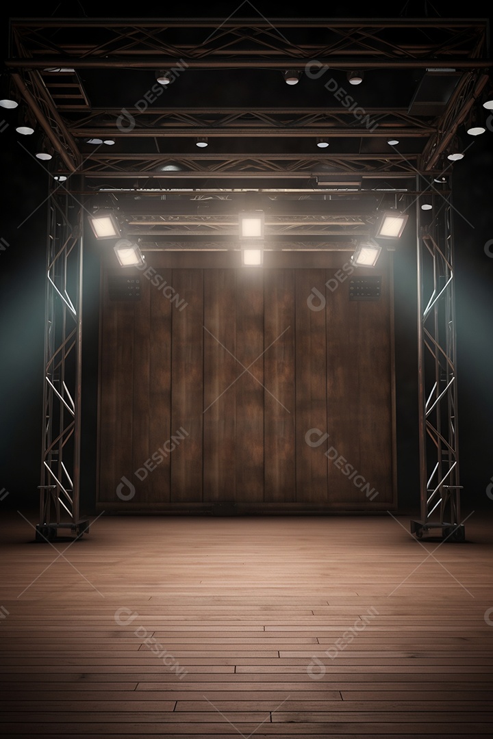 Cenário de um palco com luzes ao fundo