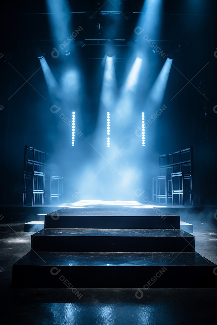 Cenário de um palco com luzes ao fundo