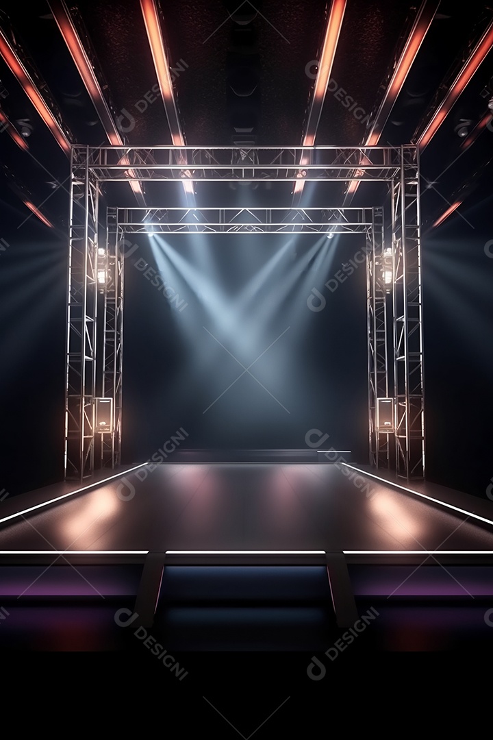 Cenário de um palco com luzes ao fundo