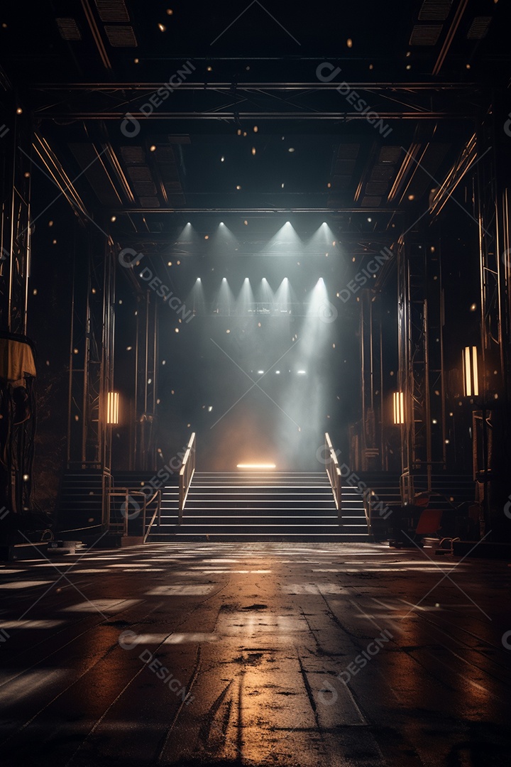 Cenário de um palco com luzes ao fundo