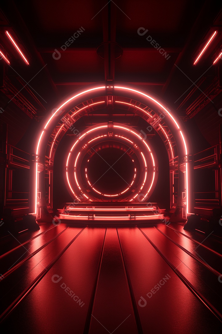 Cenário de um palco com luzes ao fundo