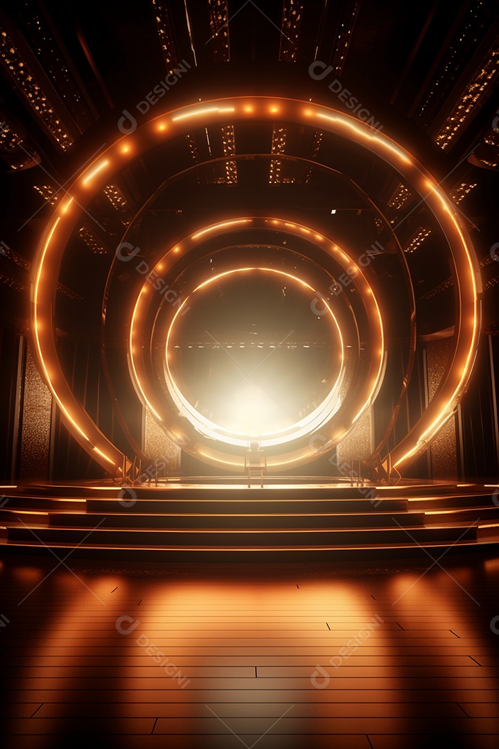 Cenário de um palco com luzes ao fundo