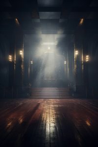 Cenário de um palco com luzes ao fundo