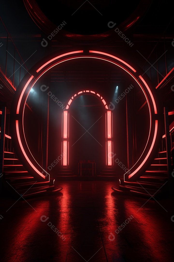 Cenário de um palco com luzes ao fundo