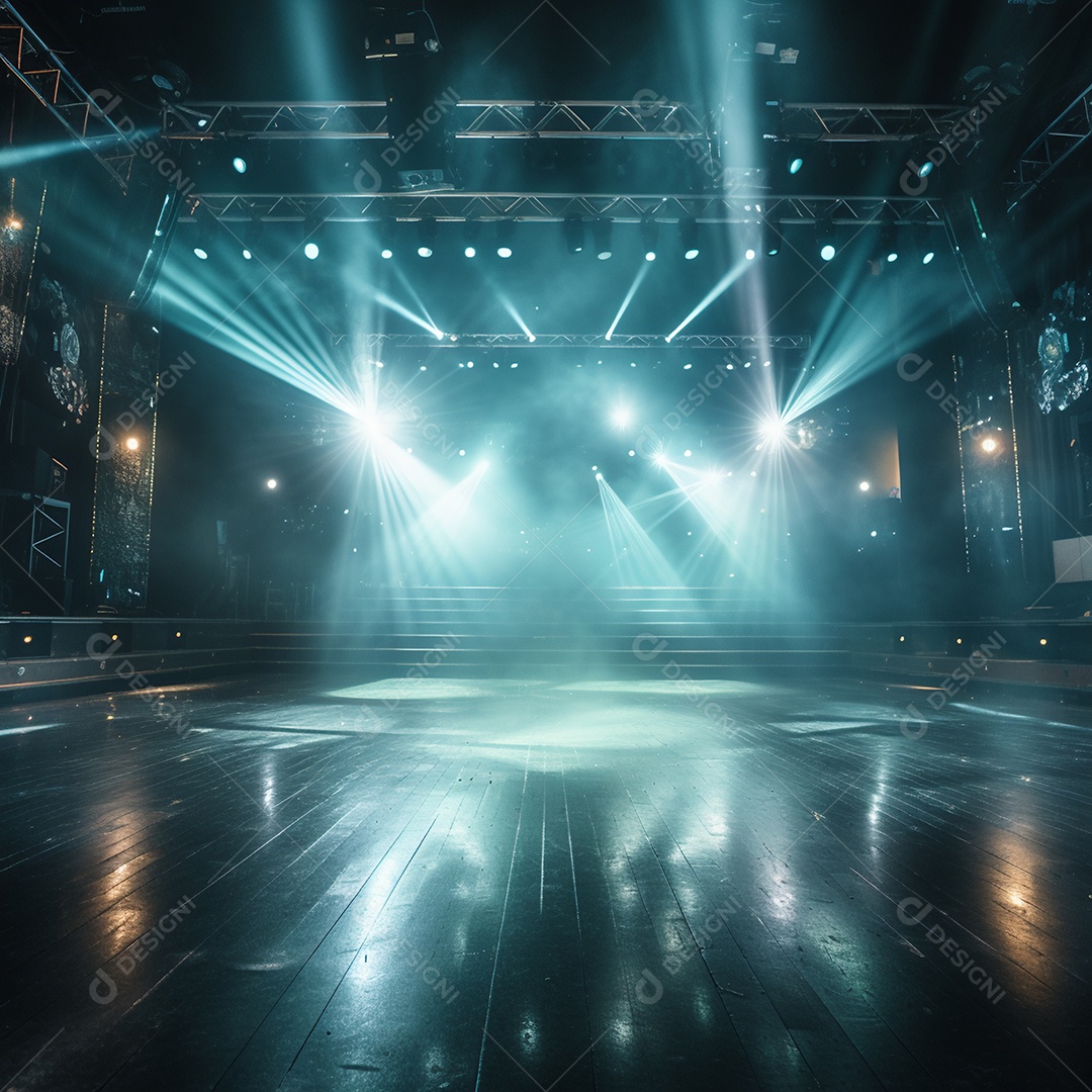 Cenário de um palco com luzes ao fundo