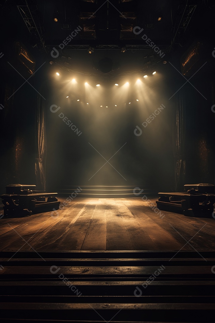 Cenário de um palco com luzes ao fundo