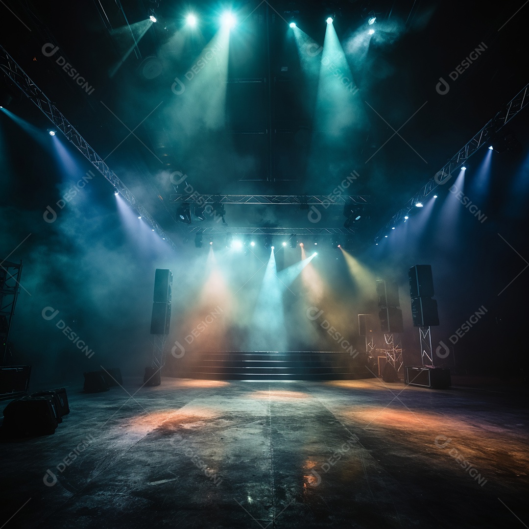 Cenário de um palco com luzes ao fundo