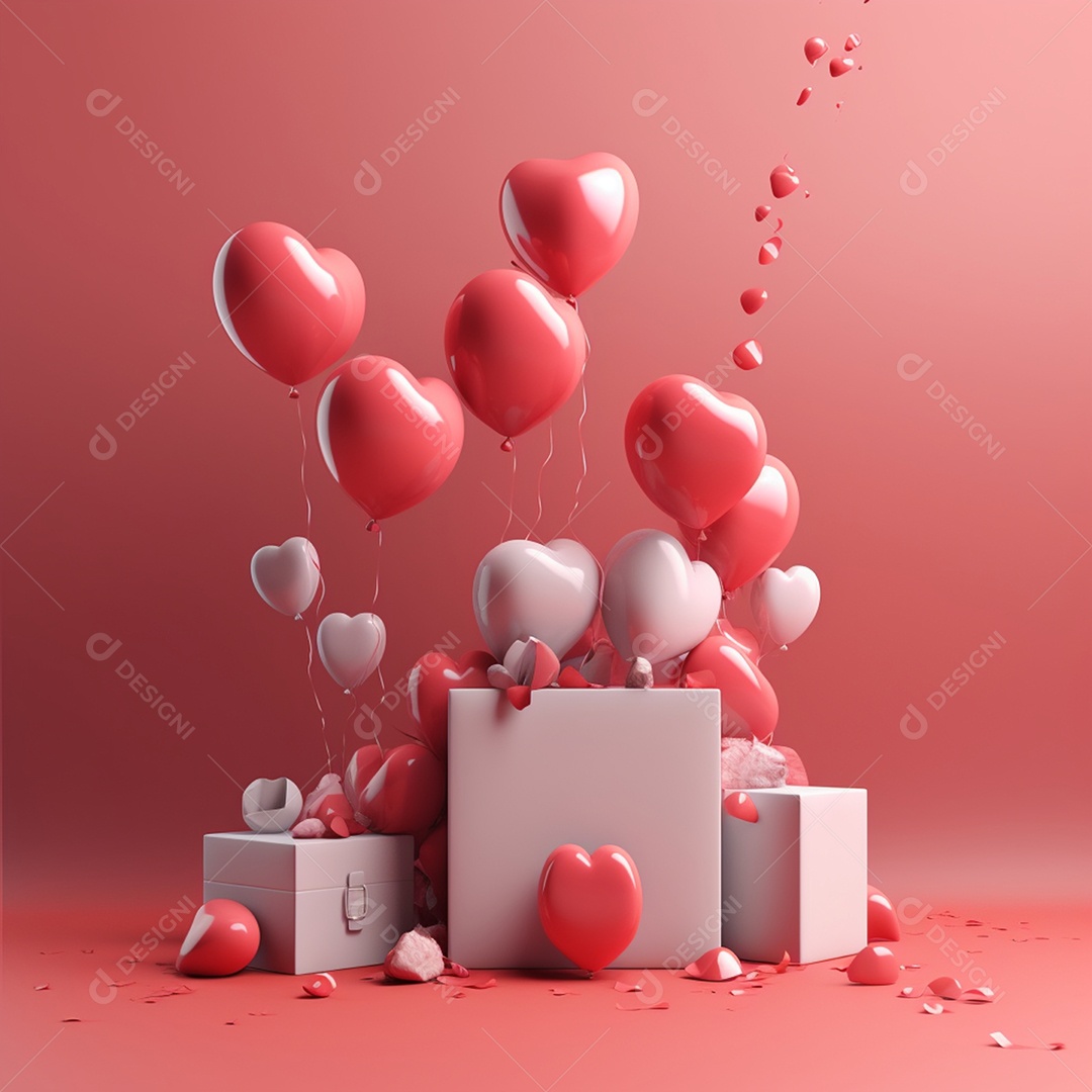 Balões em formatos de corações sobre fundo isolado