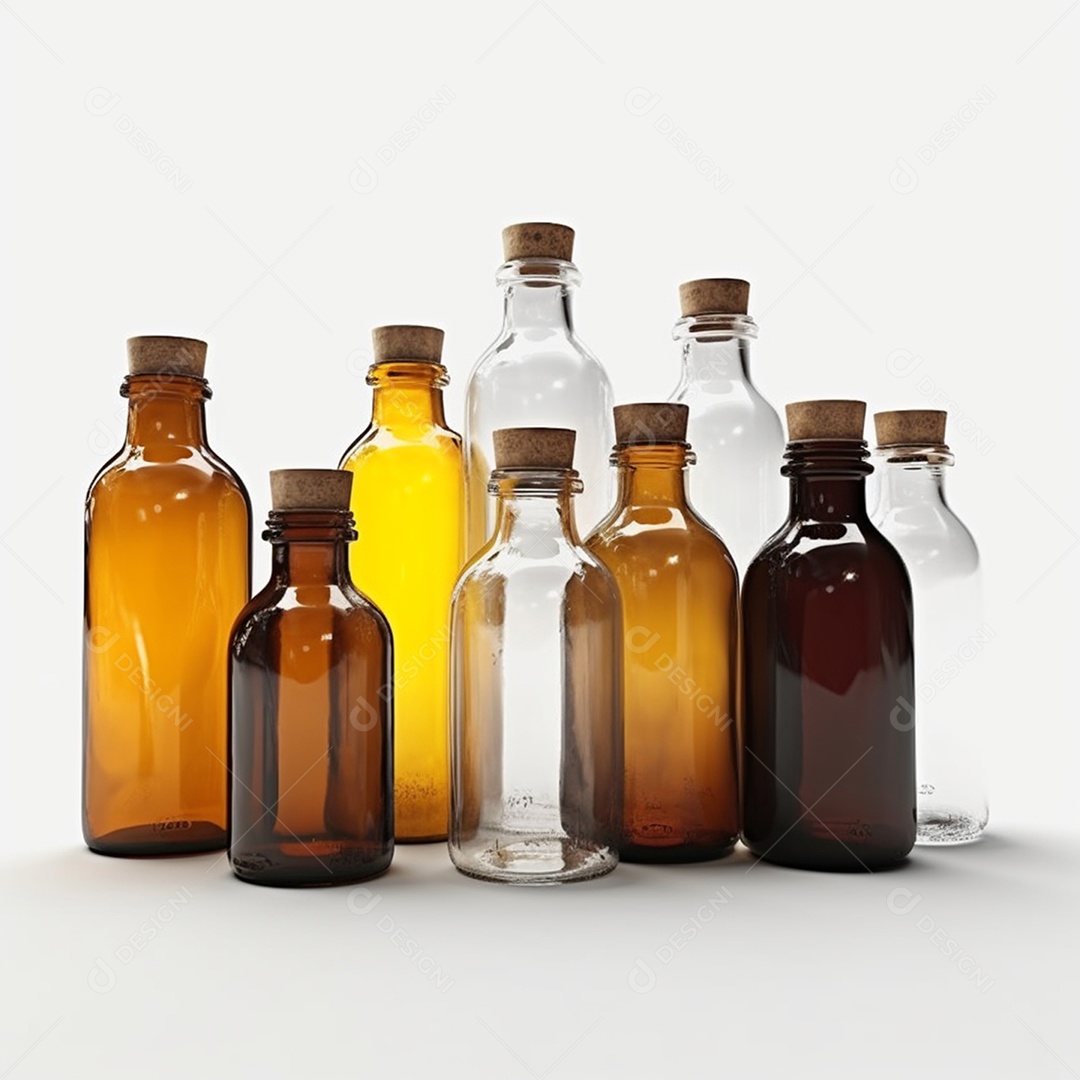 Frascos de vidros sobre fundo isolado branco