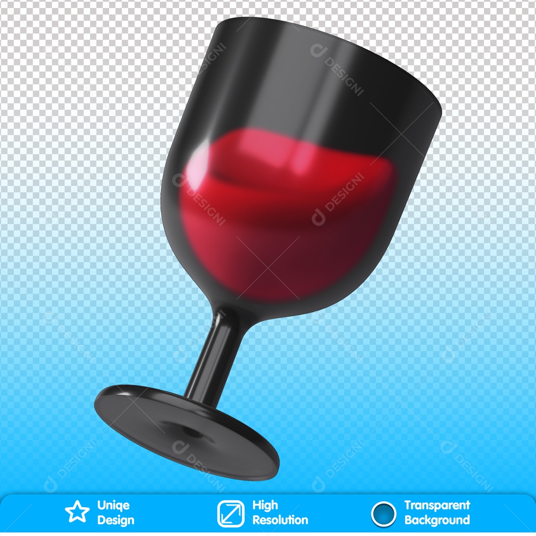 Taça Preta Com Vinho Elemento 3D Para Composição PSD
