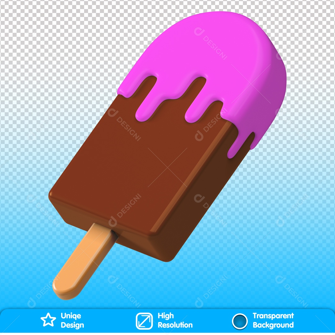 Picolé De Chocolate Com Cobertura De Uva Elemento 3D Para Composição PSD