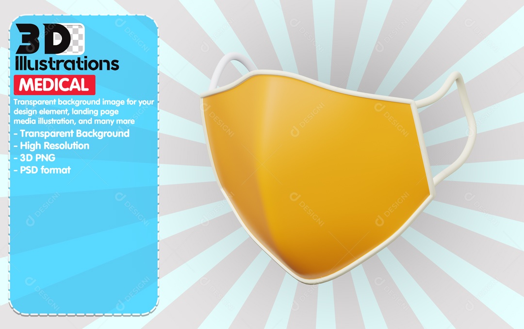 Elemento 3D Mascara Amarela Para Composição PSD
