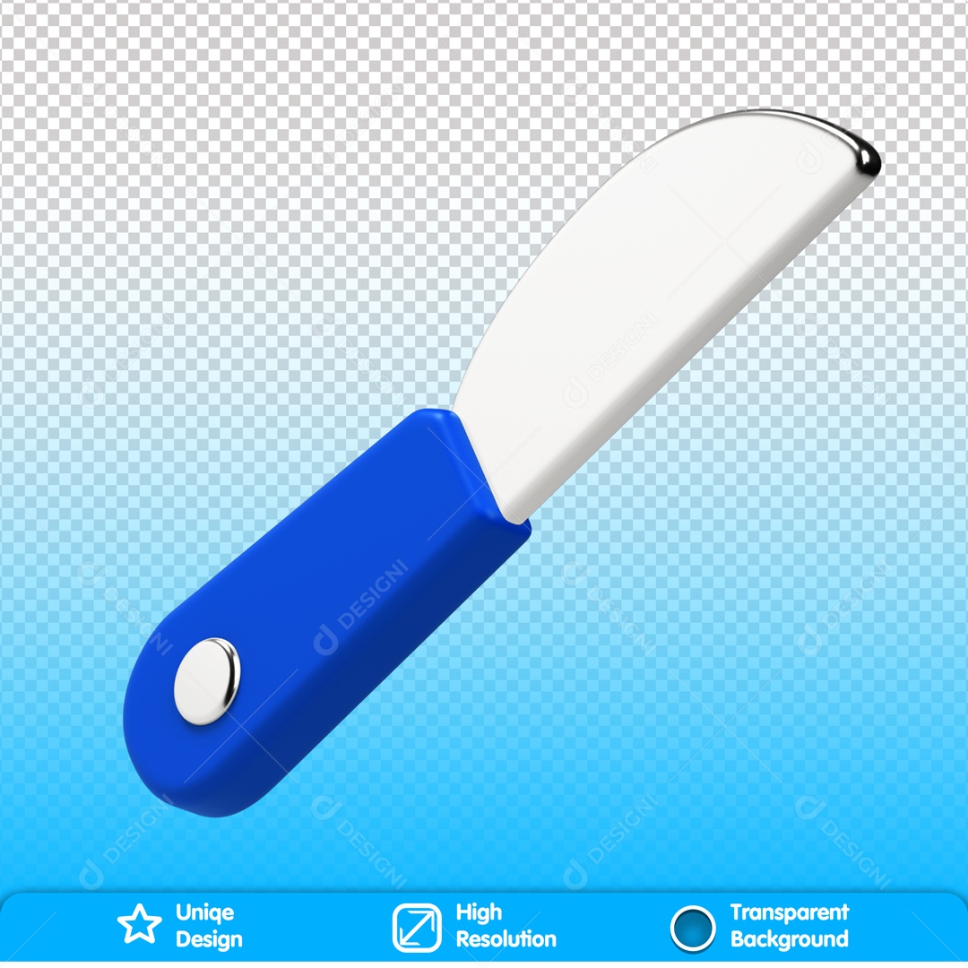 Elemento 3D Faca Cabo Azul Para Composição PSD